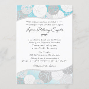 Basketball Sports Bat mitzvah Blue och Silver Inbjudningar