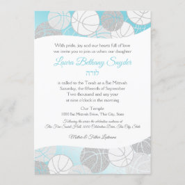 Basketball Sports Bat mitzvah Blue och Silver Inbjudningar