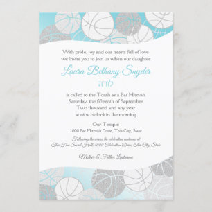 Basketball Sports Bat mitzvah Blue och Silver Inbjudningar