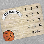Basketball Sports Boy Milestone Bebisfilt<br><div class="desc">Nyfödd bebis vaktfilt med en idrottsdomstol,  basket,  barn namn och månader för att markera milstolpen.</div>