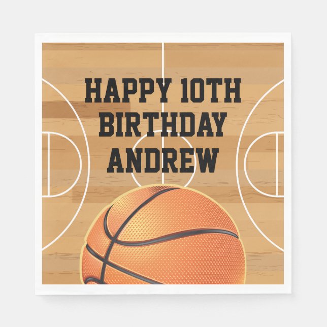 Basketball Sports Happy Birthday Napkins Pappersservett (Framsidan)