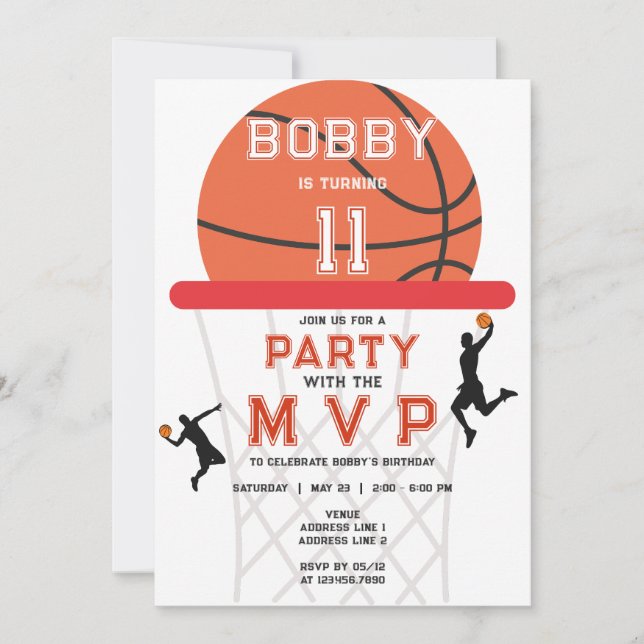 Basketball Sports Jumpman Theme White MVP Birthday Inbjudningar (Framsida)
