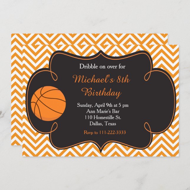 Basketball Sports Orange Birthday Inbjudningar (Fram/baksida)