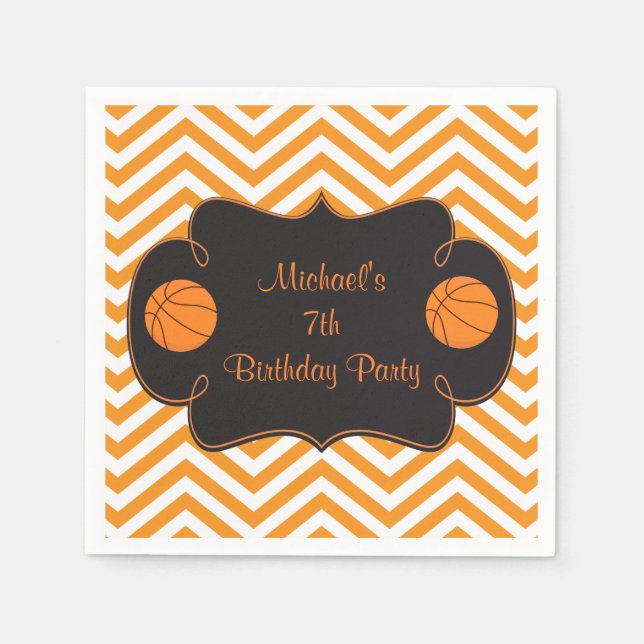 Basketball Sports Orange Birthday Pappersservett (Framsidan)