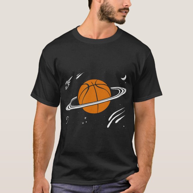 Basketball Sports Planet Saturn Ring Galaxy Space T Shirt (Framsida)