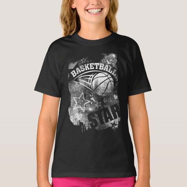 Basketball Star, svart basketboll T Shirt (Framsida)