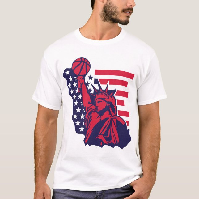 basketball statue liberte usa amerique drapeau des t shirt (Framsida)