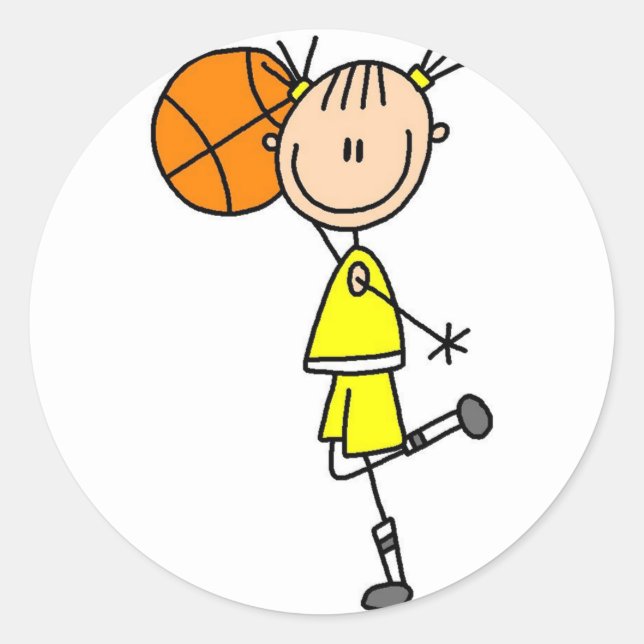 Basketball Stick figur Sticker Runt Klistermärke (Framsida)