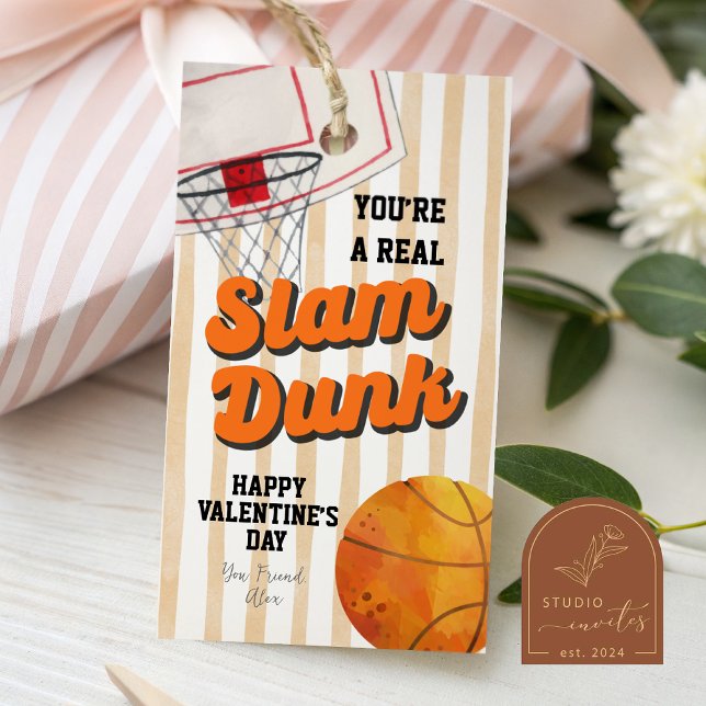 Basketball Stripes Valentine Tag Presentetikett (Skapare uppladdad)