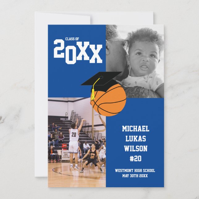 Basketball Studenten Sports Blue-meddelande Inbjudningar (Framsida)