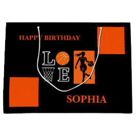 Basketball Swoosh Black Birthday Large Gift Bag