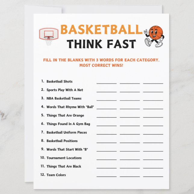 Basketball Tänka Fast-spel (Framsida)