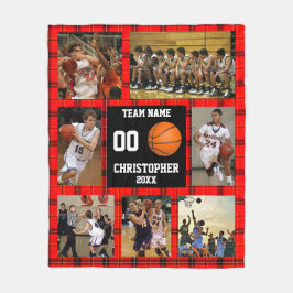 Basketball Team Photo Collage Red Tartan Fleecefilt