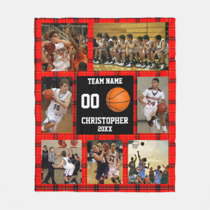 Basketball Team Photo Collage Red Tartan Fleecefilt