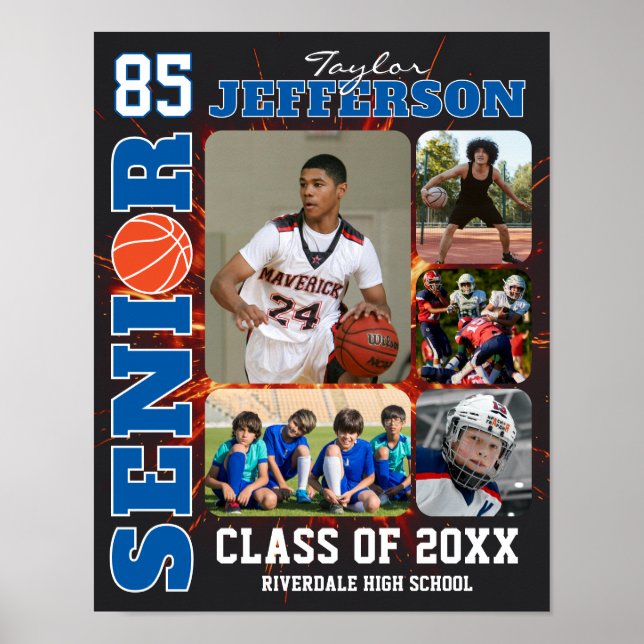 Basketball Team Player Photo Collage Senior Night Poster (Framsidan)