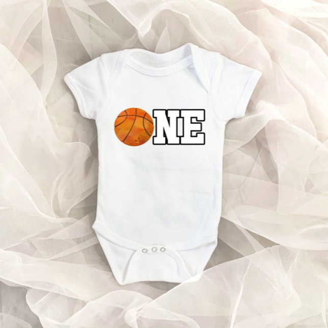 Basketball Thome ONE 1st Birthday Baby BodyKodräkt T Shirt (Skapare uppladdad)