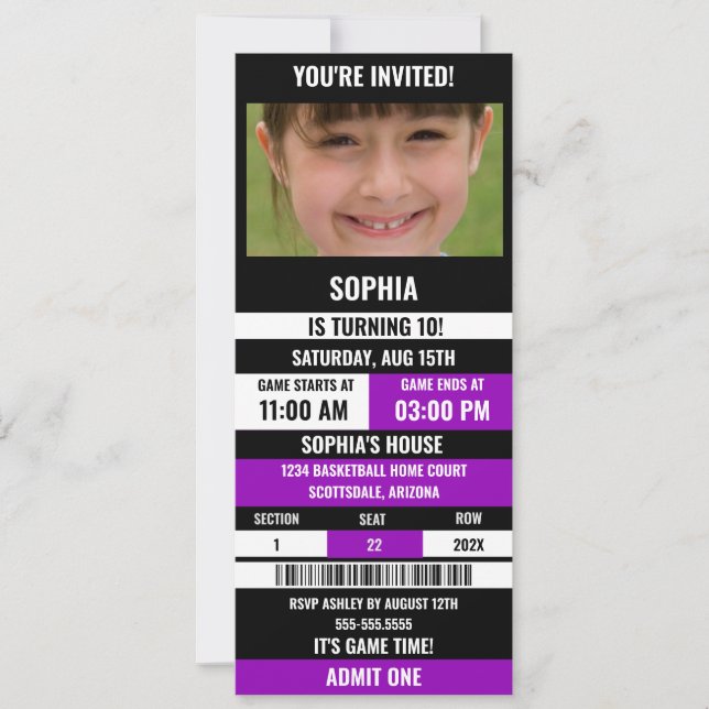 Basketball Ticket Birthday,Basketball Girl player  Inbjudningar (Framsida)