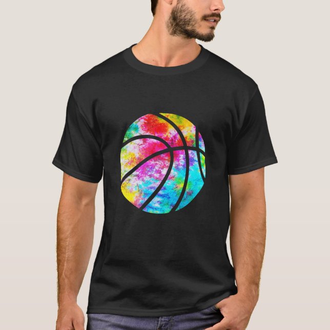 Basketball Tie Dye - Rainbow Trippy Hippie Tee (Framsida)
