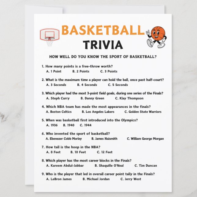 Basketball Trivia-spel (Framsida)