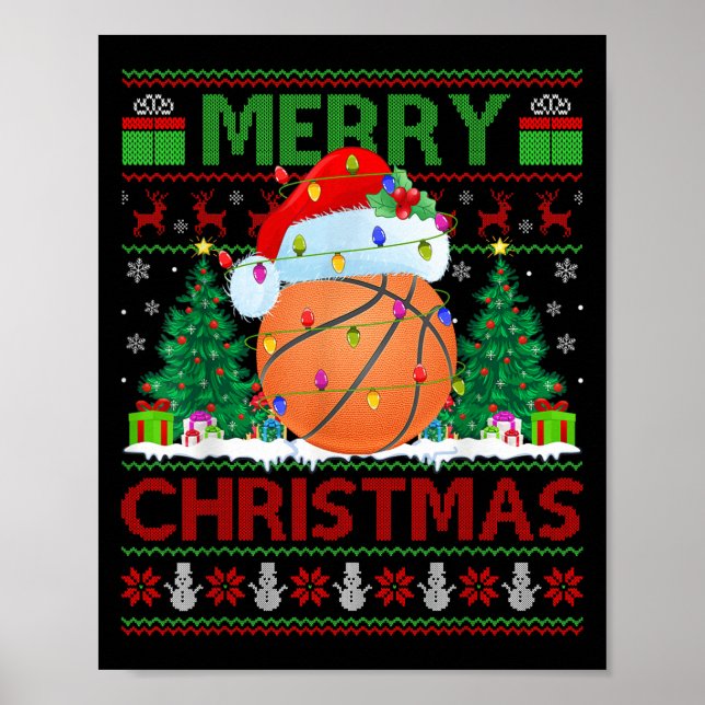 Basketball Ugly Christmas Sweater Srts Player Ligh Poster (Framsidan)