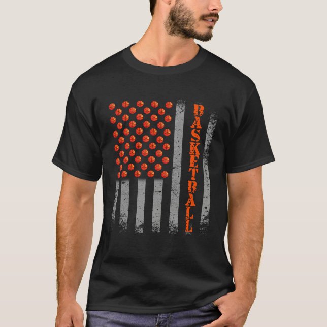 Basketball USA American Flag Men Dad Boys Kids Tea T Shirt (Framsida)