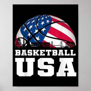 Basketball USA Support Team Tshirt USA flagga Dr. Poster