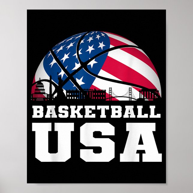 Basketball USA Support Team Tshirt USA flagga Dr. Poster (Framsidan)