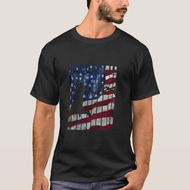 Basketball USA Vintage American Flagga T Shirt (Framsida)