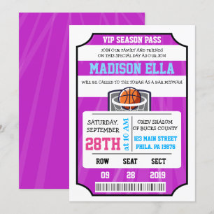 BASKETBALL VIP-BILJETT Bar Mitsva-inbjudan Inbjudningar