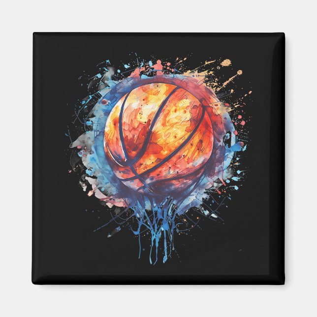 Basketball Watercolor Artwork Basketball Ring Colo Magnet (Framsidan)
