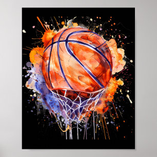 Basketball Watercolor Artwork Basketball Ring Colo Poster