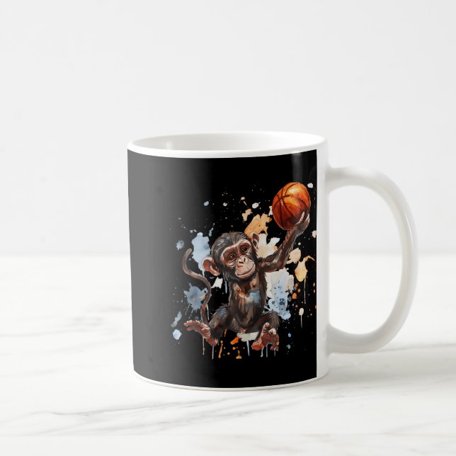 Basketball Watercolor Artwork Cute Monkey Basketba Kaffemugg (Höger)