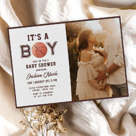 Basketball Watercolor Boy Baby Shower Photo Inbjudningar