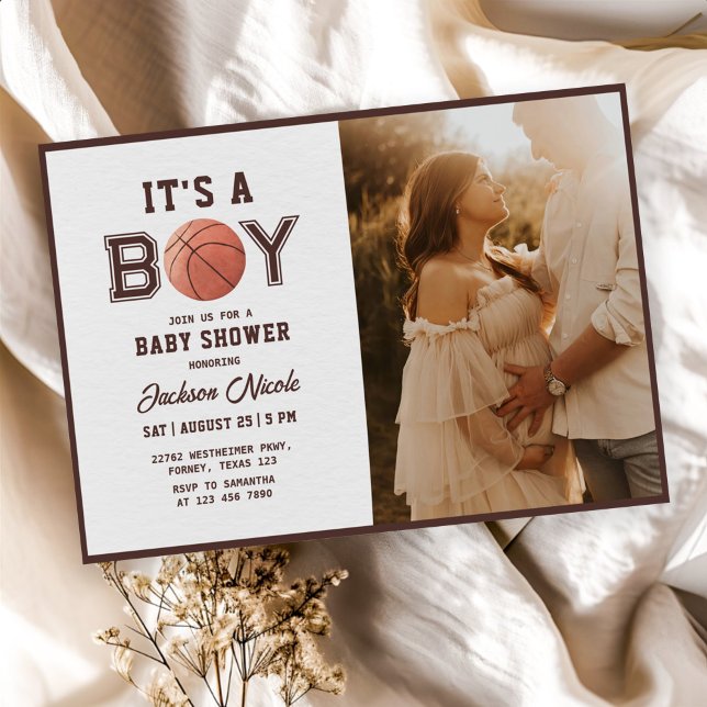 Basketball Watercolor Boy Baby Shower Photo Inbjudningar (Skapare uppladdad)