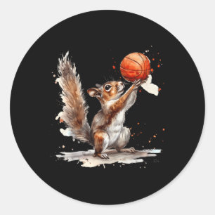 Basketball Watercolor Squirrel Basketball Älskare  Runt Klistermärke