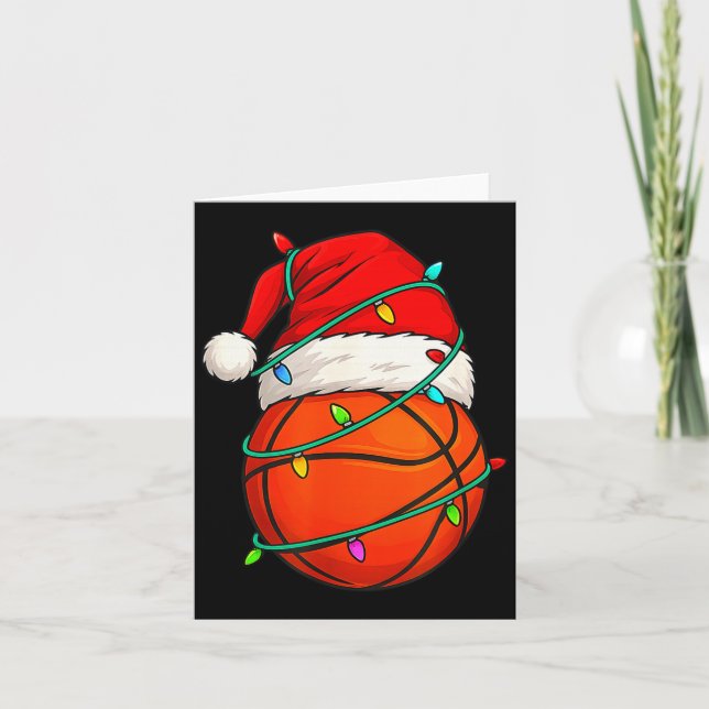 Basketball With Santa Hat Funny Christmas Xmas Gif Kort (Framsida)
