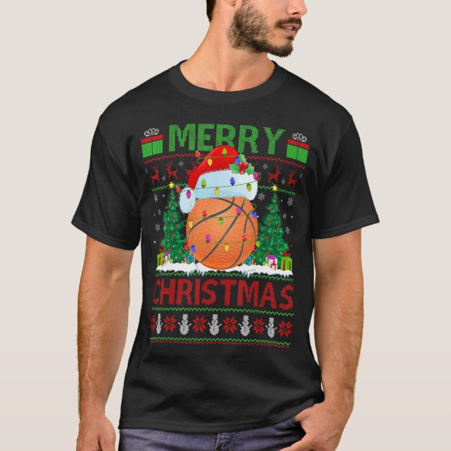 Basketball   Xmas Tree Ugly Santa Basketball Chris T Shirt (Framsida)