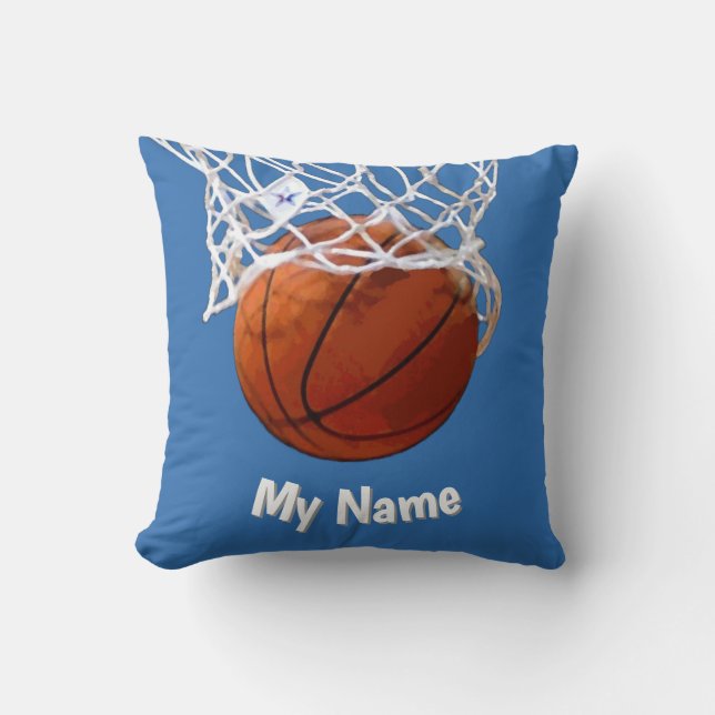 Basketball Your Name Custom Steel Blue Background Kudde (Framsida)