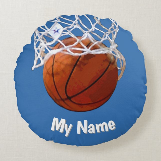 Basketball Your Name Custom Steel Blue Background Rund Kudde (Framsidan)