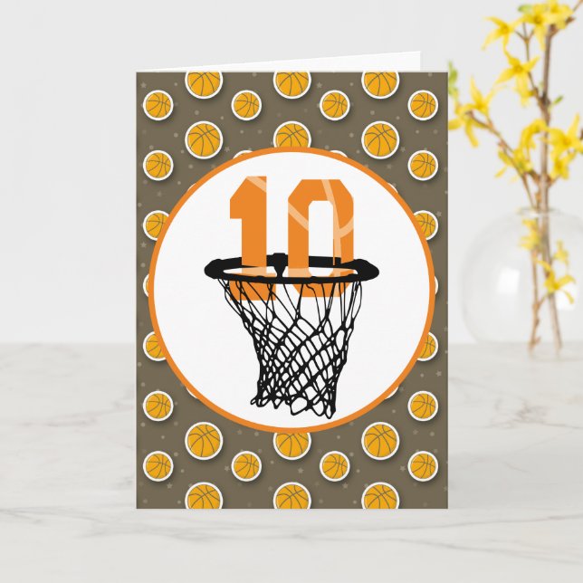 Basketboll 10:e födelsedagen med nummer i Mini rin Kort (Gul blomma)
