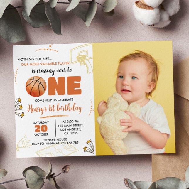 Basketboll 1:a födelsedag Idrott Party Tack Kort (Skapare uppladdad)