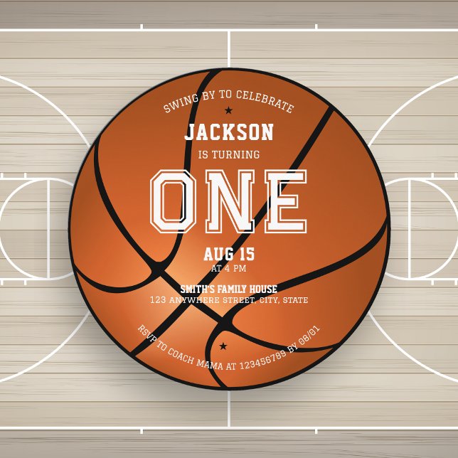 Basketboll 1:a födelsedag - Unik rundinbjudan Inbjudningar (Skapare uppladdad)