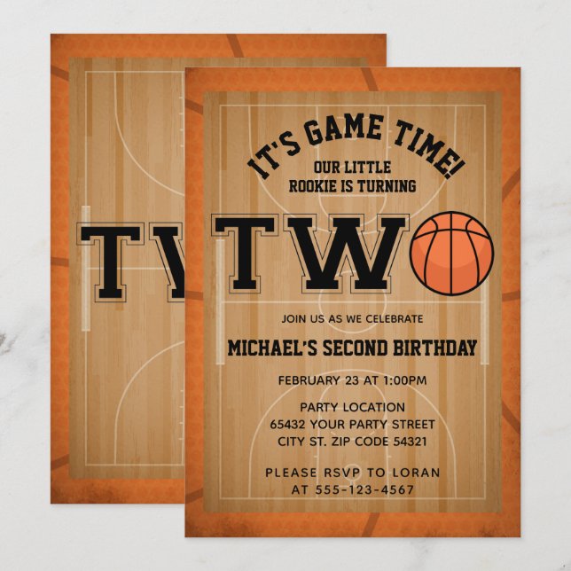Basketboll 2:a födelsedag Party Inbjudningar (Fram/baksida)