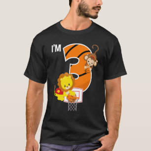 Basketboll 3:e födelsedag Party Lejona apor Zoo An T Shirt