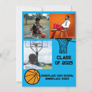 Basketboll 3 Photo Collage Light Blue Studenten Inbjudningar