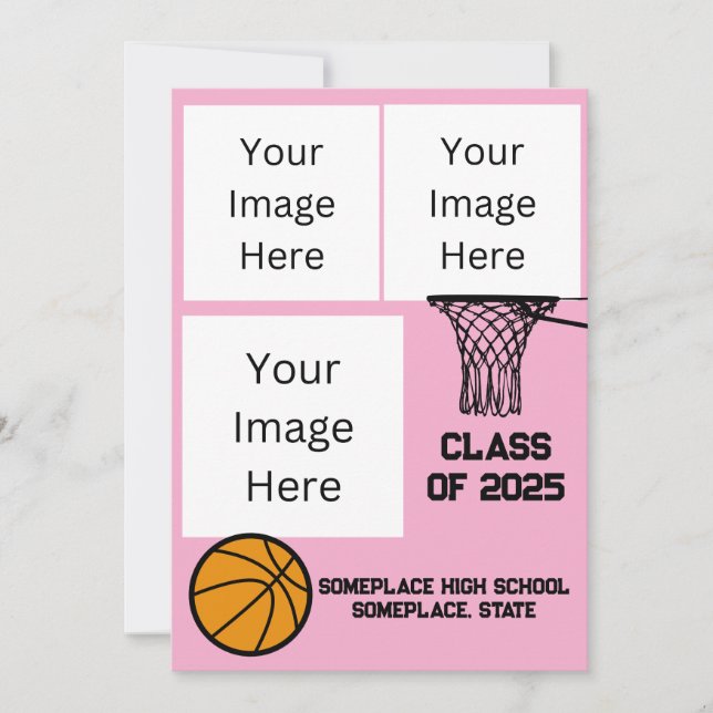Basketboll 3 Photo Collage Rosa Studenten Inbjudningar (Framsida)