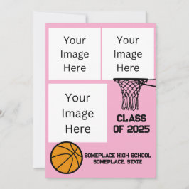 Basketboll 3 Photo Collage Rosa Studenten Inbjudningar
