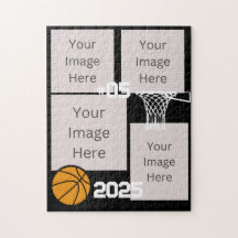 Basketboll 4 Photo Collage Jigszle Puzzle Black