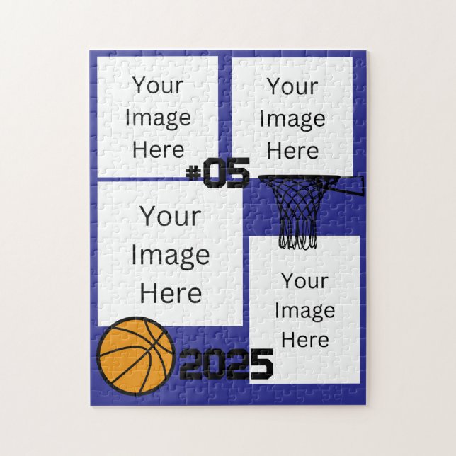 Basketboll 4 Photo Collage Jigszle Puzzle Blue Pussel (Vertikal)