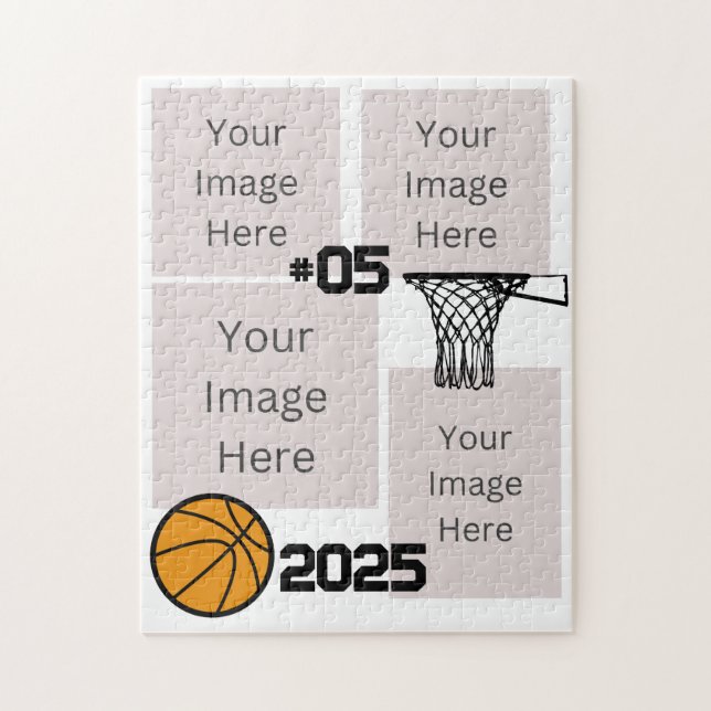 Basketboll 4 Photo Collage Jigszle Puzzle White Pussel (Vertikal)